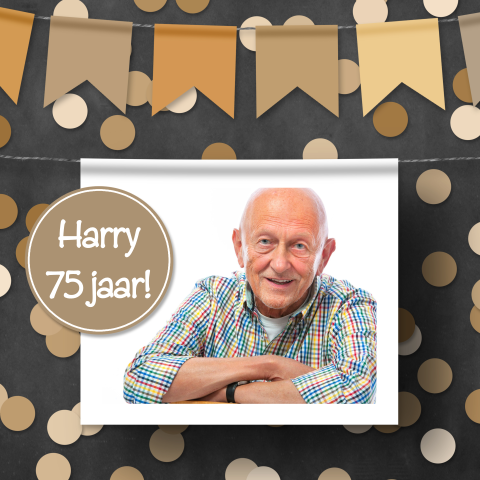 Uitnodiging 75e verjaardag Man met slingers