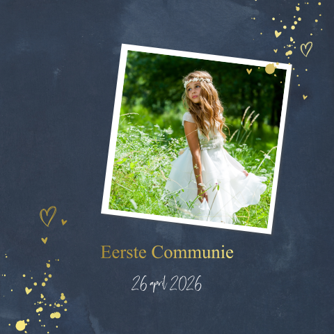 Eerste Communie watercolor darkblue met goudfolie