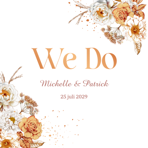 Luxe trouwkaart met botanische rozen en koperfolie