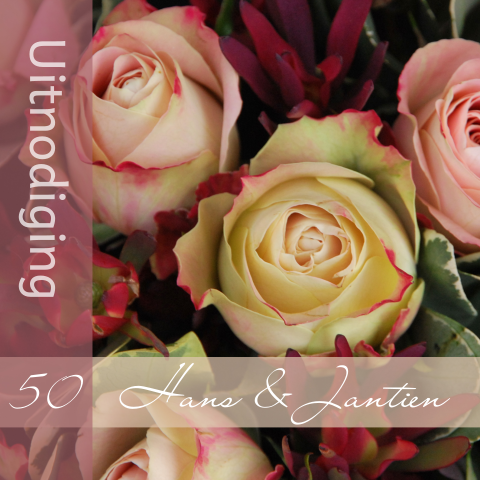 50 jaar getrouwd uitnodiging aubergine bloemen 