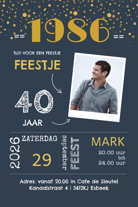 Uitnodiging 40 jaar verjaardag krijtbord recht 1986