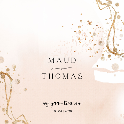 Moderne trouwkaart roze goud look