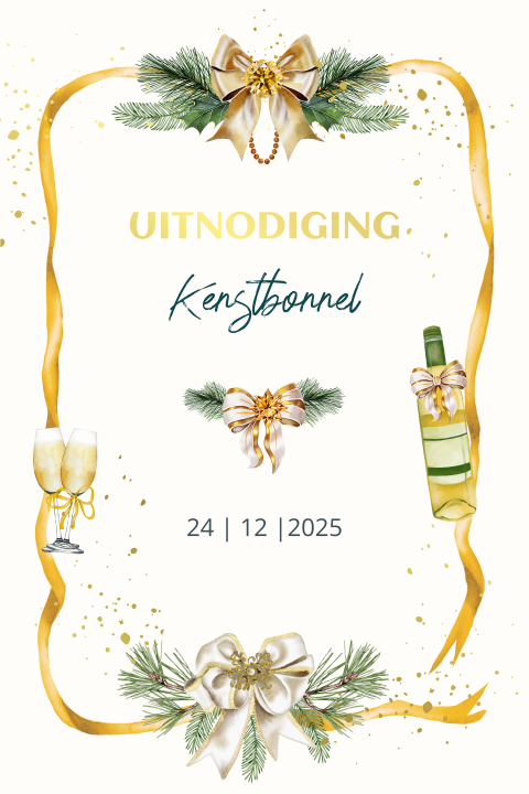 Kerstborrel kaart uitnodiging met tekeningen strik en lint