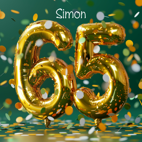 Uitnodiging 65 jaar ballonnen en confetti