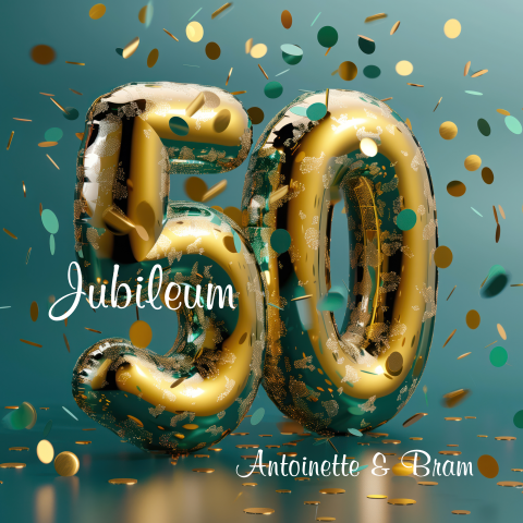 Uitnodiging huwelijksjubileum 50 ballonnen confetti
