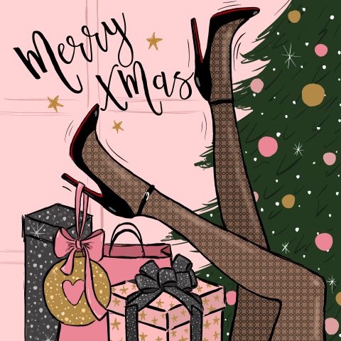 Hippe kerstkaart fashion pumps kerstboom