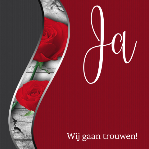 Trouwkaart retro vintage look met rode rozen