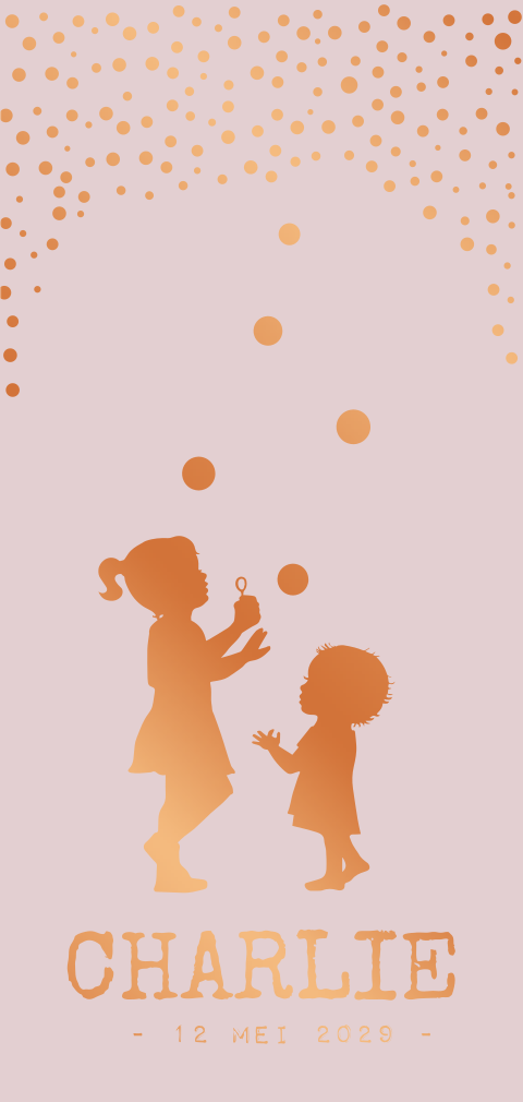 2e kindje geboortekaartje meisje met bellenblaas zusje foliedruk