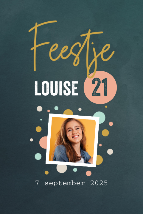 Uitnodiging verjaardag 21 jaar met kleurrijke confetti