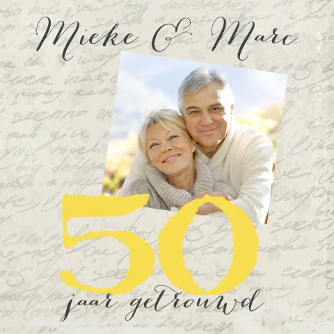 Jubileumkaart met foto enkel formaat voordelig 50 jaar getrouwd