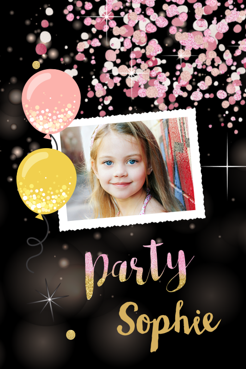 Uitnodiging verjaardag roze aquarel ballon typografie