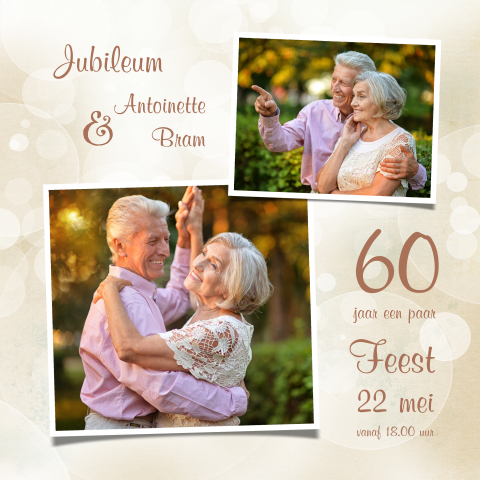 Uitnodiging jubileum fotocollage bubbels 60 jaar getrouwd