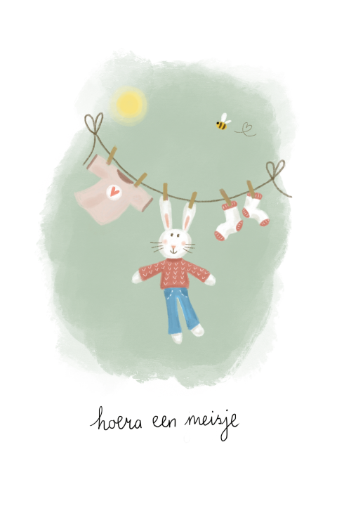 Wenskaart hoera een meisje konijn