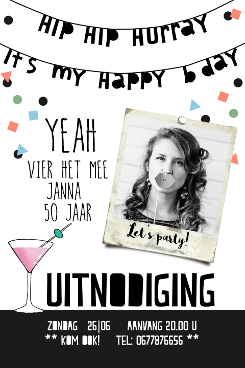 Hippe verjaardag uitnodiging 50e verjaardag