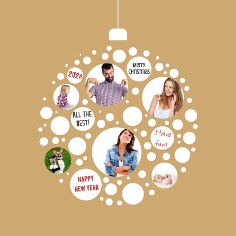 Kerstkaart collage kerstbal trend