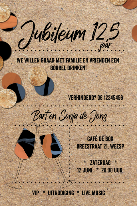 Moderne uitnodiging kraft look jubileum 12,5 jaar getrouwd