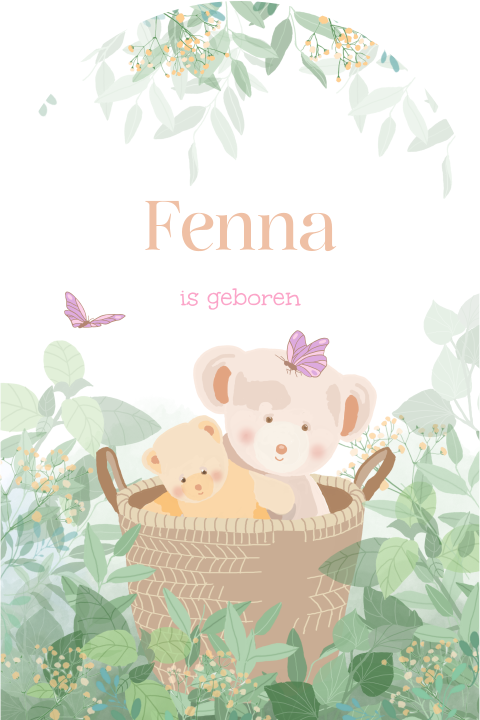 Geboortekaartje meisje met 2 beertjes in een mandje