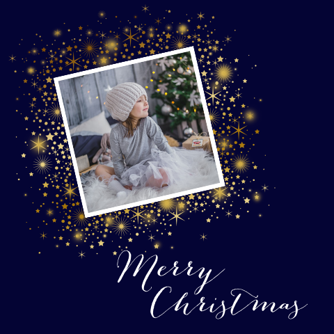 Kerstkaart goud glitter sterren foto