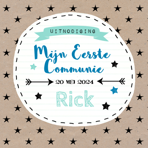 Communie uitnodiging jongen stoer en sterren