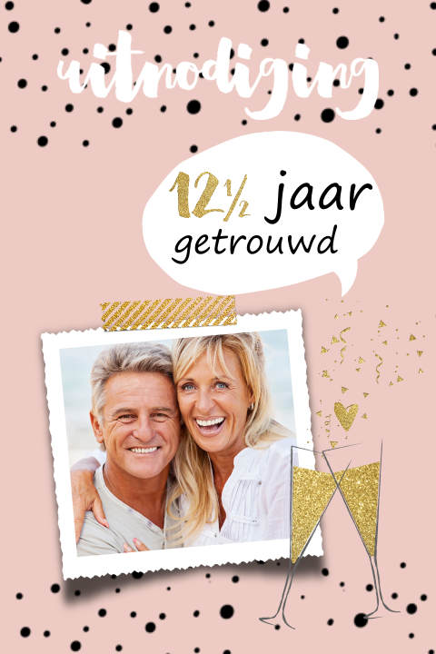 Vrolijke foto uitnodiging 12,5 jarig jubileum
