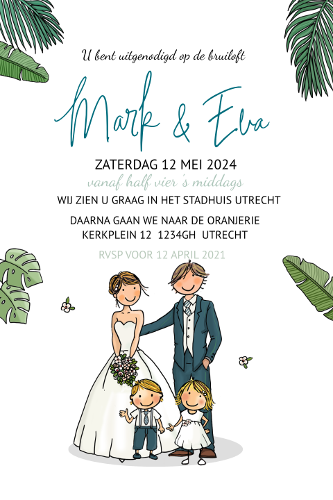 Trouwkaart papa en mama gaan trouwen met bladeren