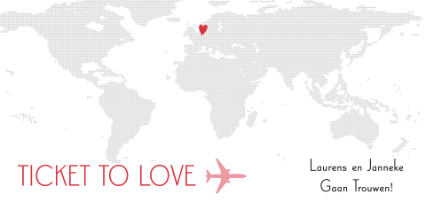 Vliegticket trouwkaart langwerpig formaat