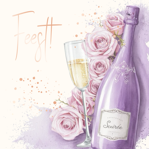 Uitnodiging feestje jubileum of verjaardag paars met champagne 