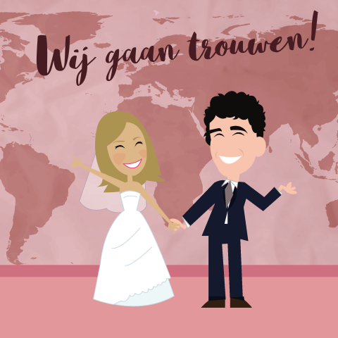 Hippe trouwkaart met wereldkaart