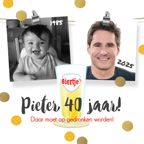 Uitnodiging 40 jaar man feest foto's bier en confetti