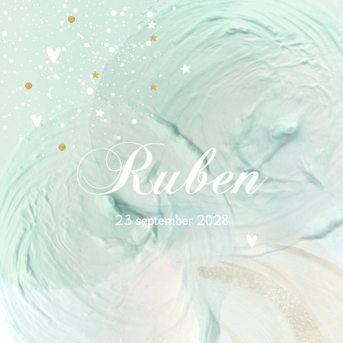 Geboortekaartje jongen met groen verf look