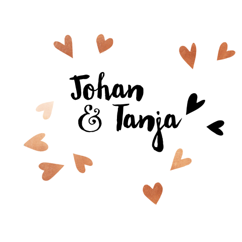 Lief trouwkaartje met koperen hartjes