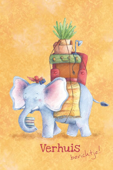 Verhuiskaart olifant en vogeltje
