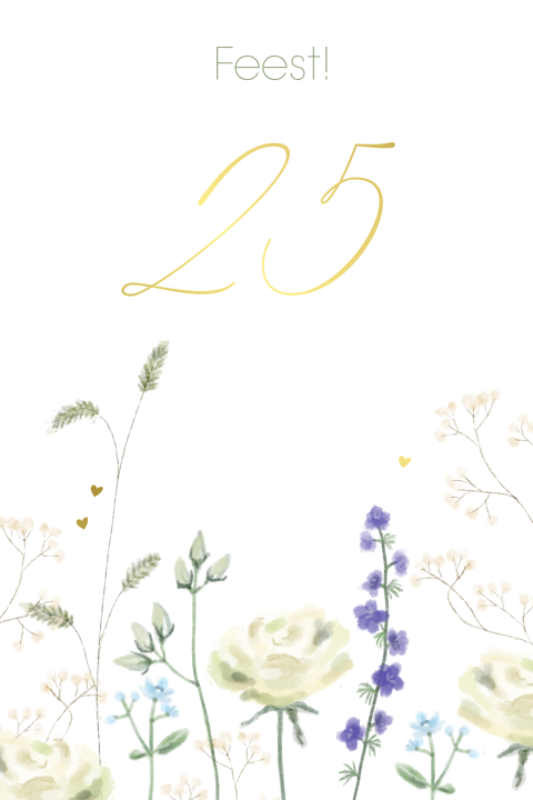 Jubileum kaart 25 jarig huwelijk bloemen paars en wit