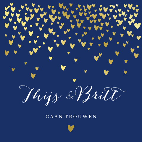 Trouwkaart stijlvol hartjes goudfolie foliedruk