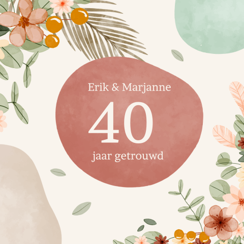 Uitnodiging jubileum 40 jaar getrouwd  met abstracte elementen