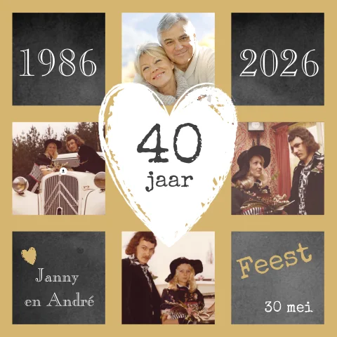 Trendy uitnodiging huwelijksjubileum fotocollage krijtbord en hart