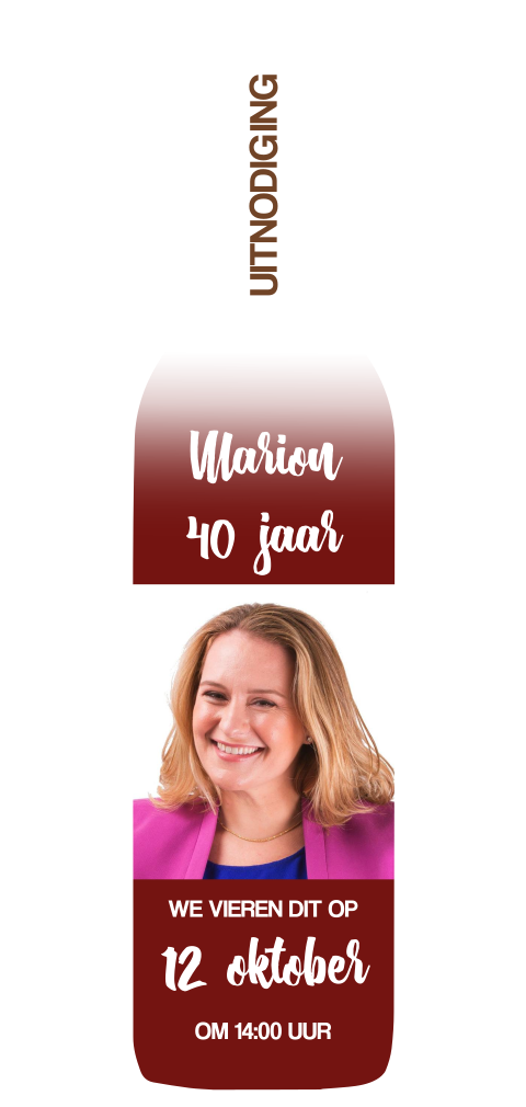 Uitnodiging verjaardag wijn wijnfles vrouw met foto