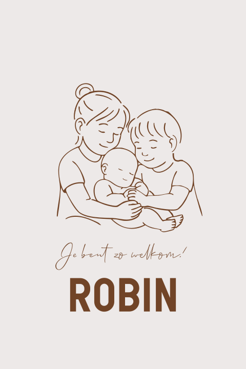 3e kindje geboortekaartje broer en zus lijntekening