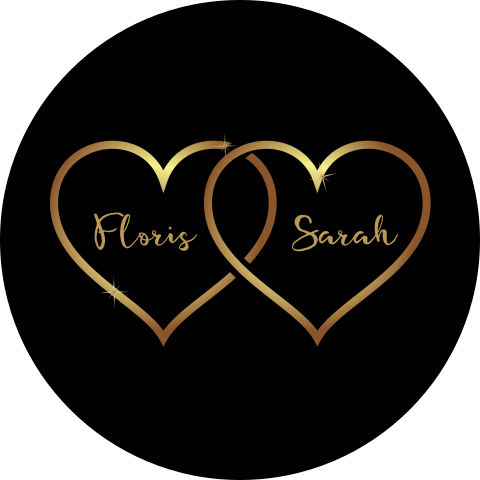 Sticker zwart met 2 groot goudkleurige harten