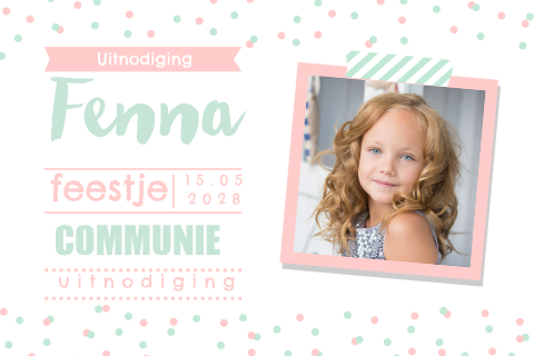 Uitnodiging eerste communie foto confetti meisje