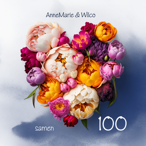 Uitnodiging voor een dubbel feest met hart van bloemen