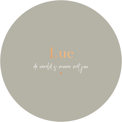 Rond geboortekaartje met naam in koper hoogglans