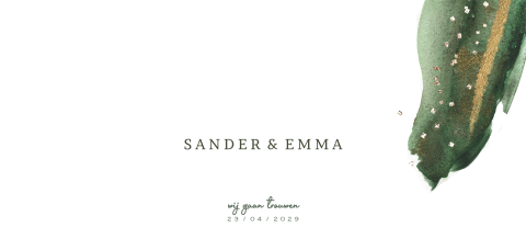 Modern en strakke trouwkaart met groene waterverf