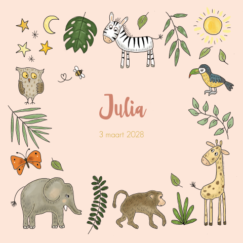 Geboortekaartje meisje met dieren