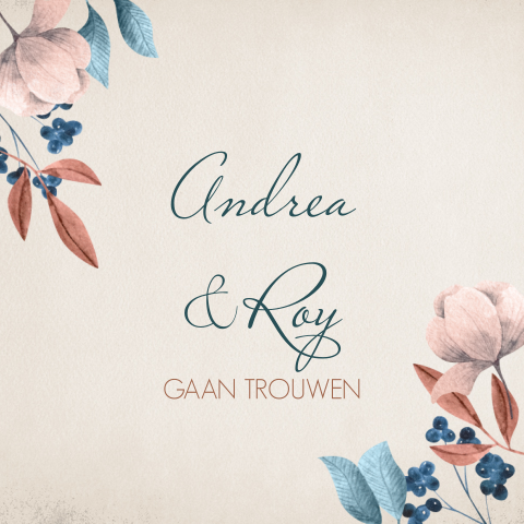Trouwkaart botanisch met getekende bloemen natural