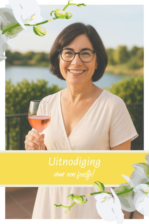 Uitnodiging voor een verjaardag van een vrouw 80 jaar met bloemen