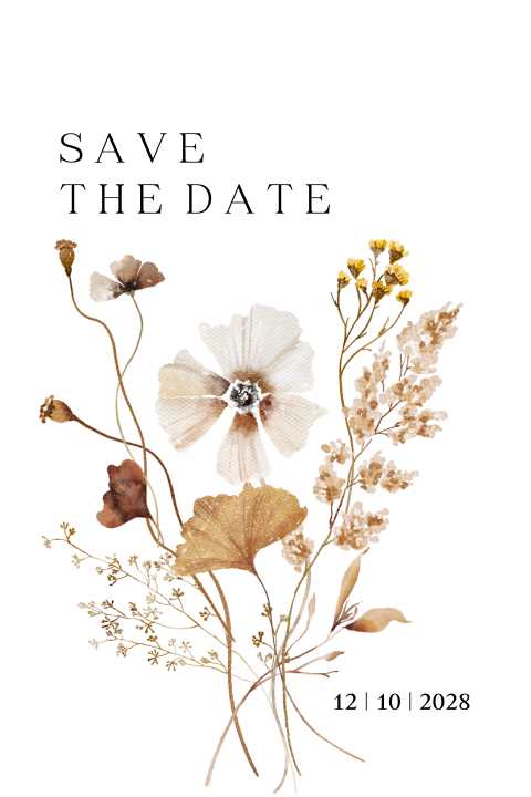 Save the date kaart in boogvorm met bloemen