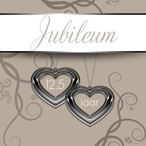 12,5 jaar getrouwd uitnodiging met Twee Harten zilver kleurig