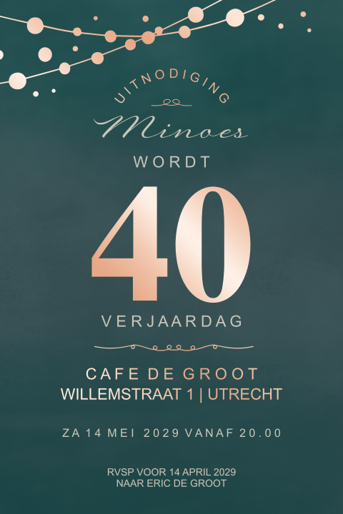 Uitnodiging 40ste verjaardag groen en foliedruk