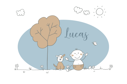 Geboortekaartje baby jongen boom hond